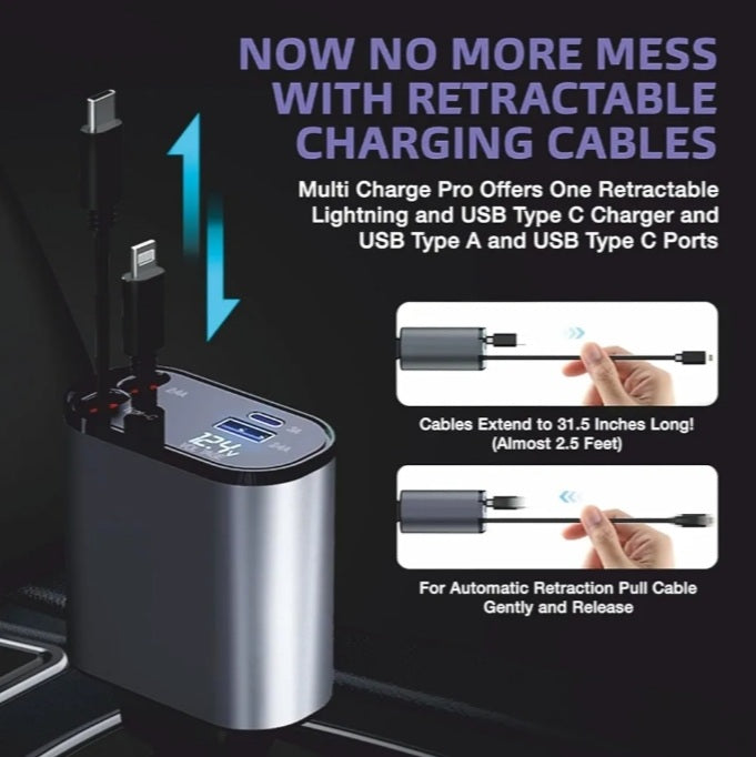 Multi-Charge Pro – Retractable 3-in-1 Car Charger