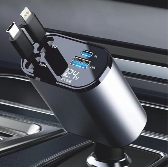 Multi-Charge Pro – Retractable 3-in-1 Car Charger